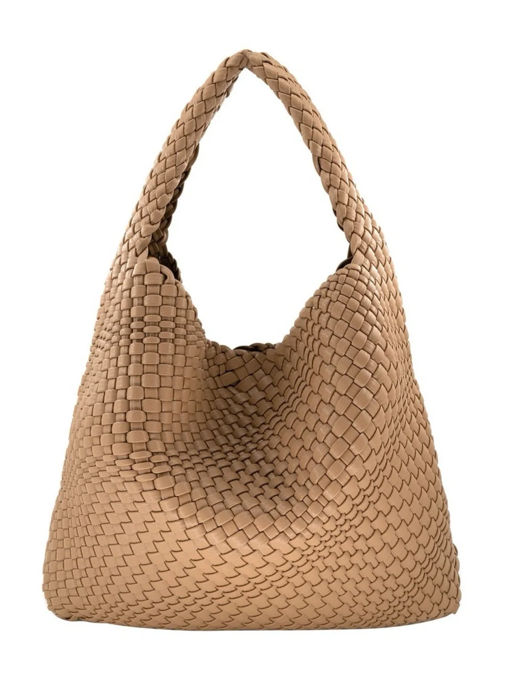 Woven Hobo Shoulder Bag in Tan - Picture 2 of 5